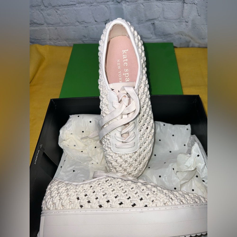 Kate Spade‎ Serve Crochet Sneakers Ivory Size 9.5 - NEW - Fast Shipping 💯 - Picture 3 of 9